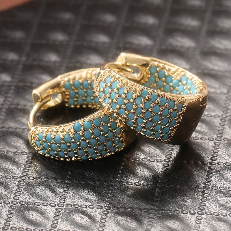 Aretes de Aro con Cuentas Turquesa Tono Dorado | Oro