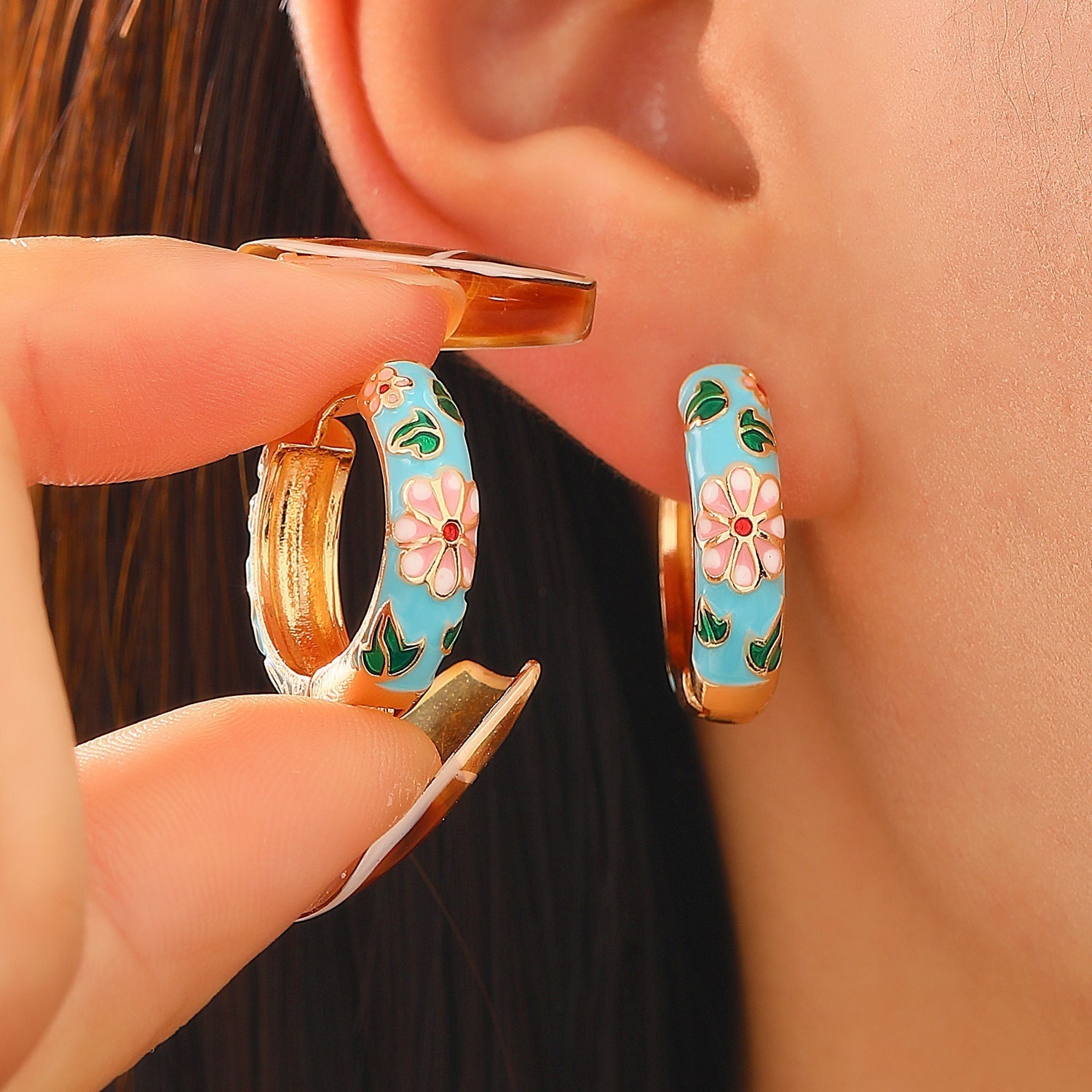 Aretes de Aro Florales Coloridos | Oro