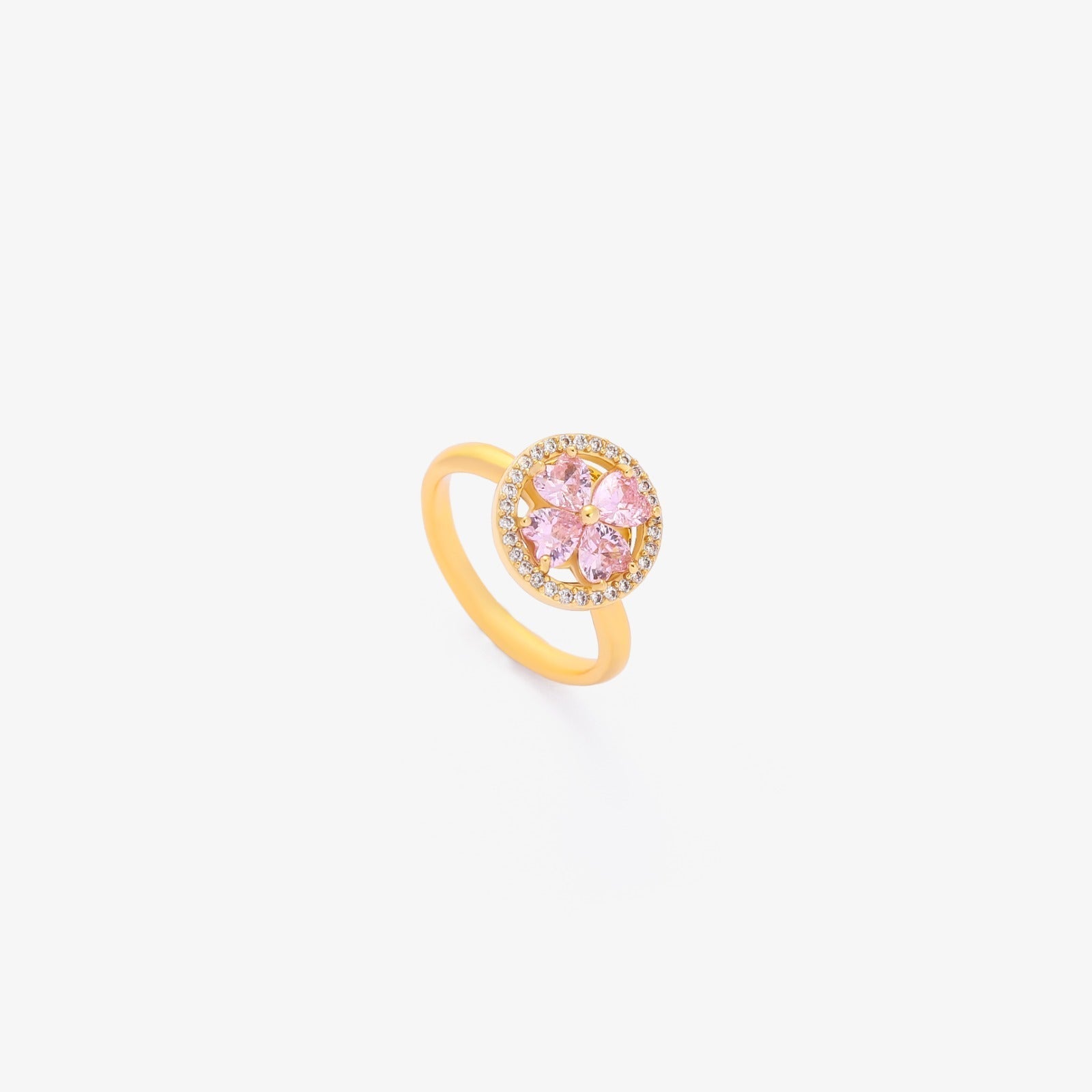 Anillo Giratorio Floración Corazón Rosa | Oro
