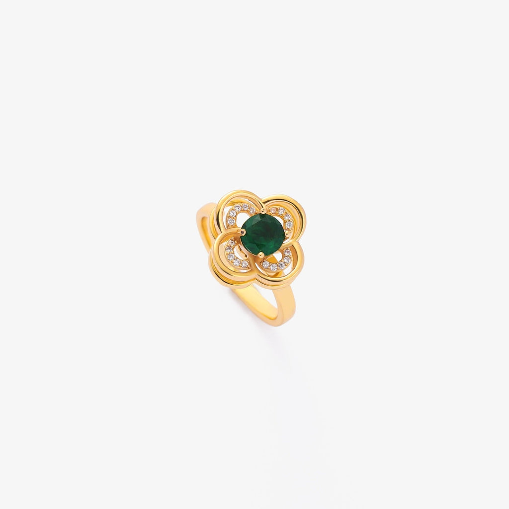 Anillo Giratorio Trébol Halo Esmeralda | Oro