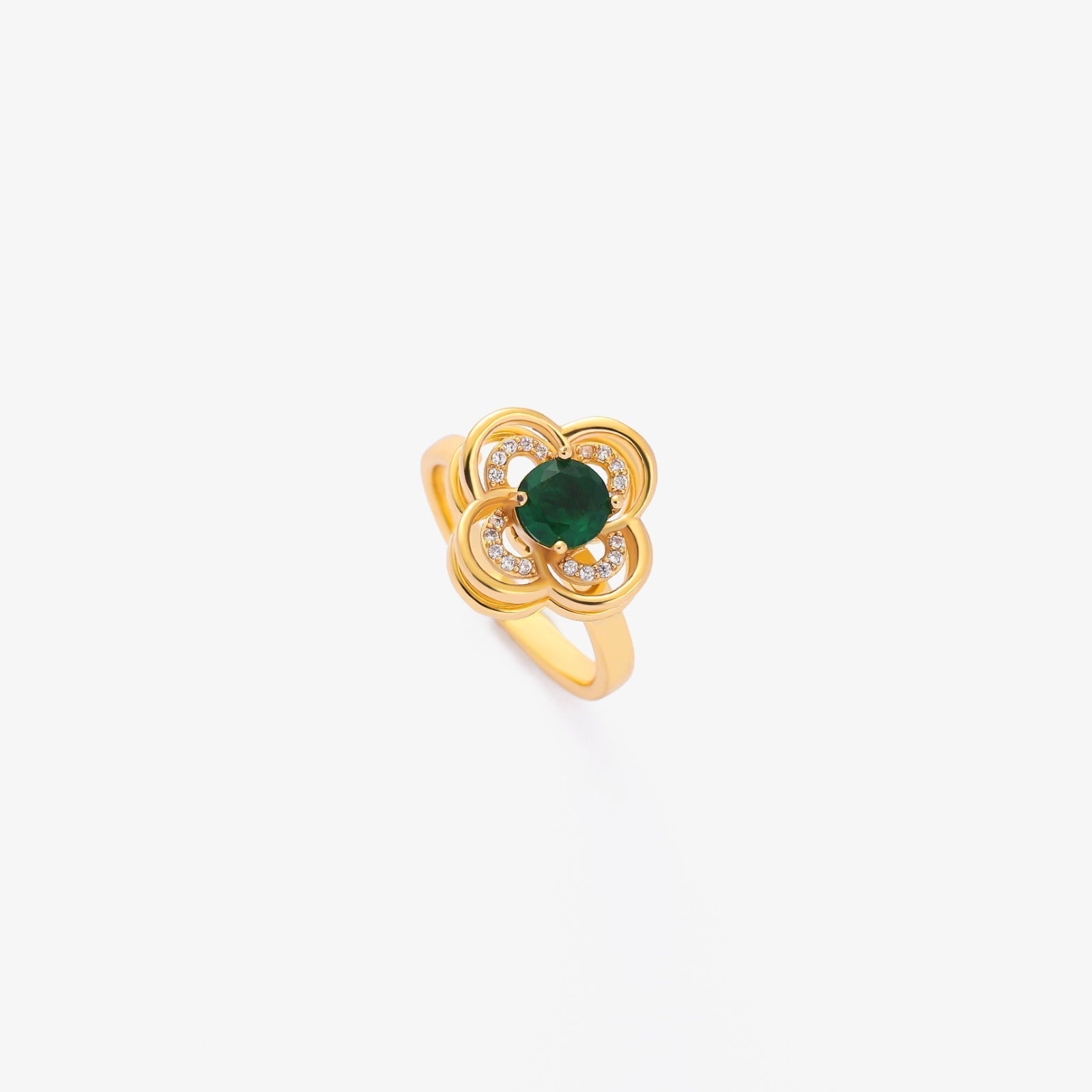 Anillo Giratorio Trébol Halo Esmeralda | Oro