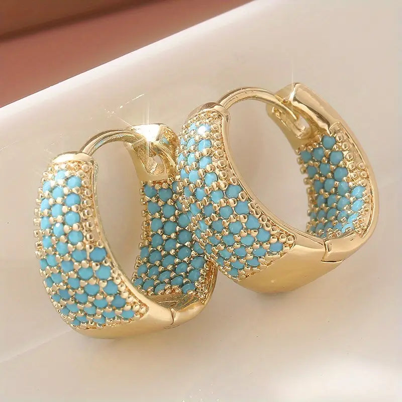 Aretes de Aro con Cuentas Turquesa Tono Dorado | Oro