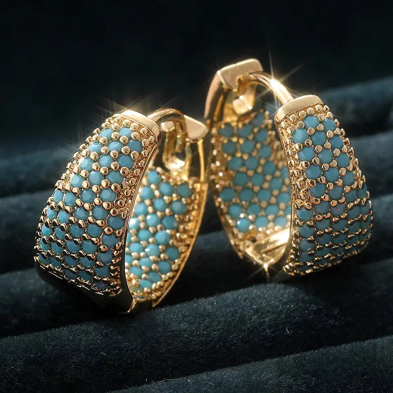 Aretes de Aro con Cuentas Turquesa Tono Dorado | Oro