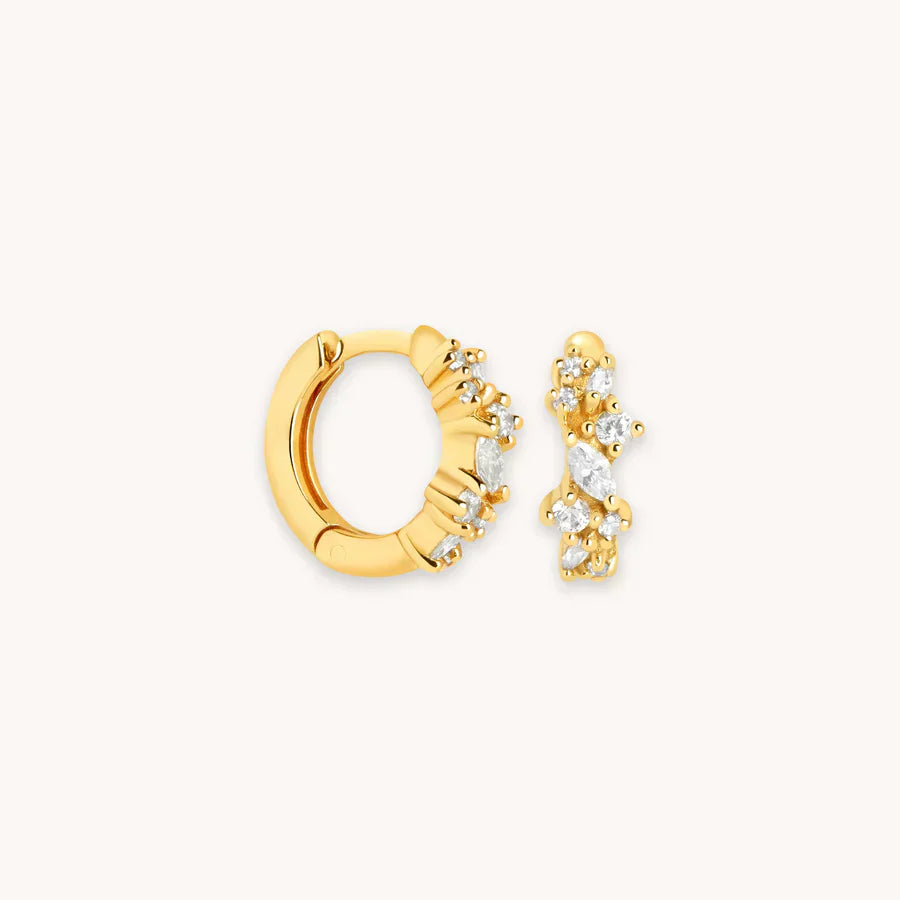 Aretes Huggies Clúster de Cristal | Oro